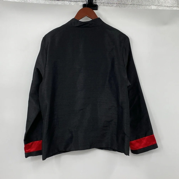 Samantha's Style Shoppe Shirt Jacket Womens Sz Large Black Red Embroidered Asian - Picture 7 of 12